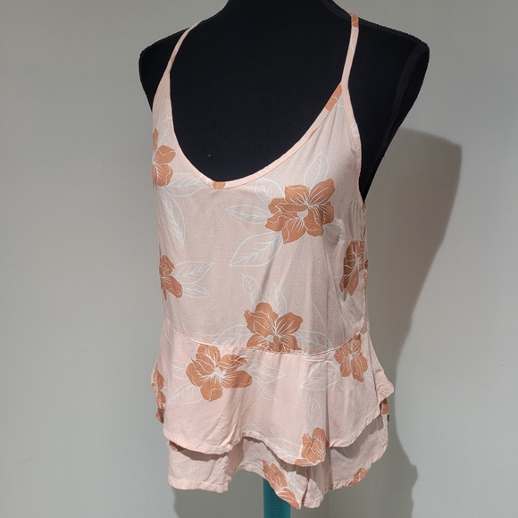 Roxy Hawaiian Print Floral Tank Top Size Small Pink Adjustable Straps Peplum - Picture 3 of 10